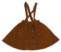 Hnědá manšestrová sukně s knoflíky a kšandami SHEIN