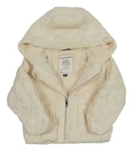 Smetanová plyšová zateplená bunda se srdíčky a kapucí C&A