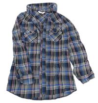 Šedo-černo-cobaltově modro-fialovo-bílo-stříbrná kostkovaná halenka tammy