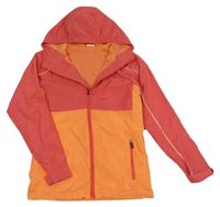 Jahodovo-oranžová šusťáková jarní bunda s kapucí HIP&HOPPS
