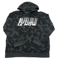 Tmavošedo-černá army mikina s nápisy a kapsou a kapucí LC WaIKIKI