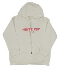 Smetanová mikina s nápisem a kapsou a kapucí