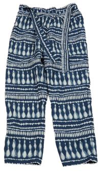 Tmavomodro-modro-bílé vzorované lehké kalhoty se zavazováním F&F