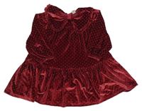 Vínové puntíkaté sametové šaty s límečkem Tu