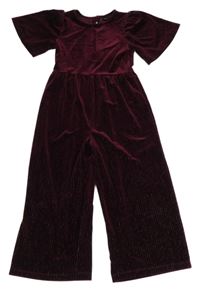Tmavovínový žebrovaný sametový kalhotový overal se třpytkami Next