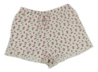 Bílé žebrované kraťasy s růžemi 