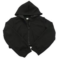 Černá žebrovaná propínací crop mikina s kapucí SHEIN