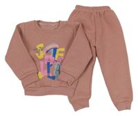 2Set - Starorůžová teplá mikina s nápisy a květy + tepláky