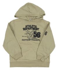 Béžová mikina s nápisy a orlem a číslem a kapsou a kapucí alive