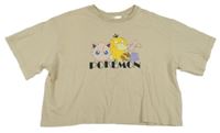 Béžové crop tričko s pokémony H&M
