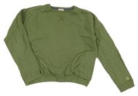 Khaki oversize crop mikina se smajlíkem 