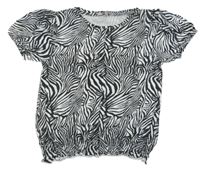 Černo-bílé vzorované crop tričko 