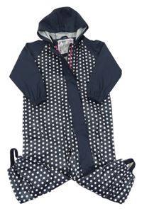 Tmavomodro-bílá puntíkatá nepromokavá kombinéza s kapucí lupilu