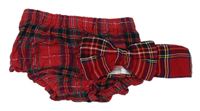 2set- Červeno-barevné kostkované kalhotky na plenu + Červeno-barevná kostkovaná čelenka s mašlí Matalan