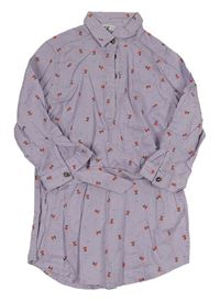 Lila květované košilové šaty s páskem H&M
