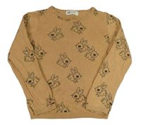 Hnědý lehký svetr s králíky zn. H&M