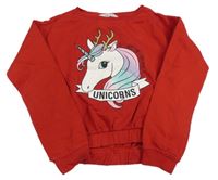 Červená crop mikina s jednorožcem H&M