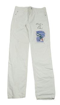 Bílé plátěné skinny kalhoty s Bugs Bunnym Reserved