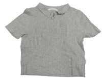 Šedé melírované žebrované pletené polo crop tričko H&M