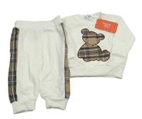 Nové - 2set - Bílá mikina s medvědem + bílo-kostkované tepláky PatPat