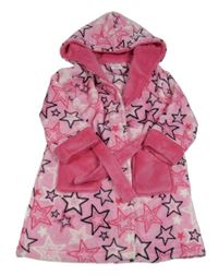 Růžový chlupatý župan s hvězdami a kapucí
