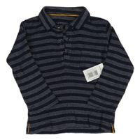 Nové - Tmavomodro-bílé pruhované žebrované polo triko s kapsou Matalan