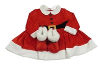 Červeno-bílé sametové šaty - paní Santová F&F