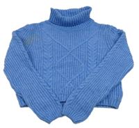 Modrý crop svetr s rolákem New Look
