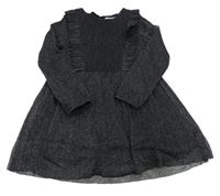 Černé třpytivé šaty s volánky Leigh Tucker