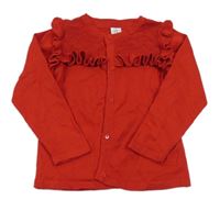 Červený propínací svetr s krajkou a volánky