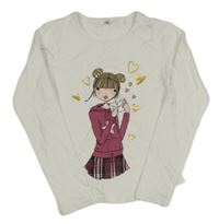 Smetanové triko s dívkou a srdíčky