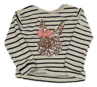 Béžovo-černá pruhovaná mikina s králíkem z flitrů H&M