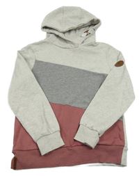 Světlešedo-šedo-vínová melírovaná mikina s kapucí Yigga