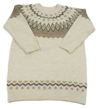 Béžovo-hnědé svetrové šaty se vzorem Topolino