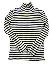 Smetanovo-černý třpytivý pruhovaný žebrovaný rolák C&A