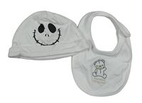 2set - Bílá bavlněná čepice se smajlíkem + bílý slinták s medvědem