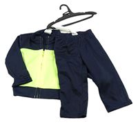 Nové - 2set - Tmavomodro-neonově žlutá sportovní propínací funkční mikina + tepláky Domyos