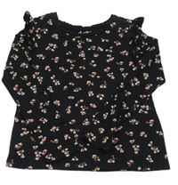 Černé květované triko s volánky C&A