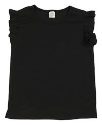 Černé žebrované tričko s volánky