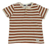 Béžovo-hnědo-tmavomodré pruhované tričko s knoflíky H&M