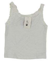 Nové - Bílo-světlemodrý pruhovaný crop top s krajkou H&M