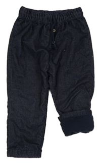 Tmavomodré manšestrové podšité kalhoty s knoflíky Topomini