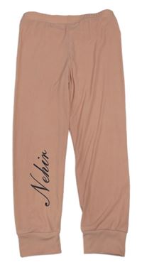 Růžové žebrované lehké tepláky s nápisem