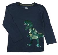 Tmavomodré triko s dinosaurem z překlápěcích flitrů Topolino