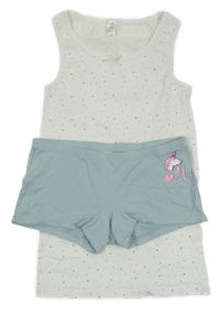 2set - Bílá puntíkatá košilka + světlemodré kalhotky s jednorožcem