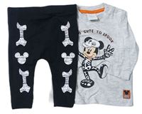 2set- Šedé triko s Mickeym + černé tepláky s kostmi Disney