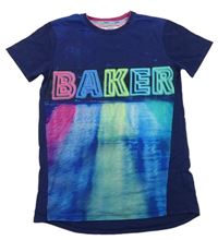 Modré tričko s potiskem a nápisem Baker