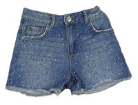 Modré riflové kraťasy s kamínky Denim Co.