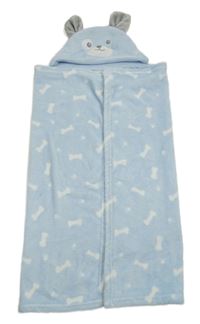 Světlemodrá plyšová deka s kapucí - pejsek 