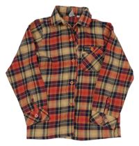 Červeno-béžovo-tmavomodrá kostkovaná košile 